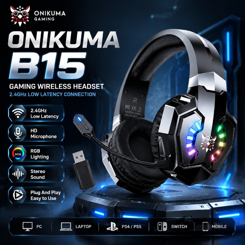 Gaming Console In Amazon - ONIKUMA B15 Gaming Headset Draadloos 2,4GHz