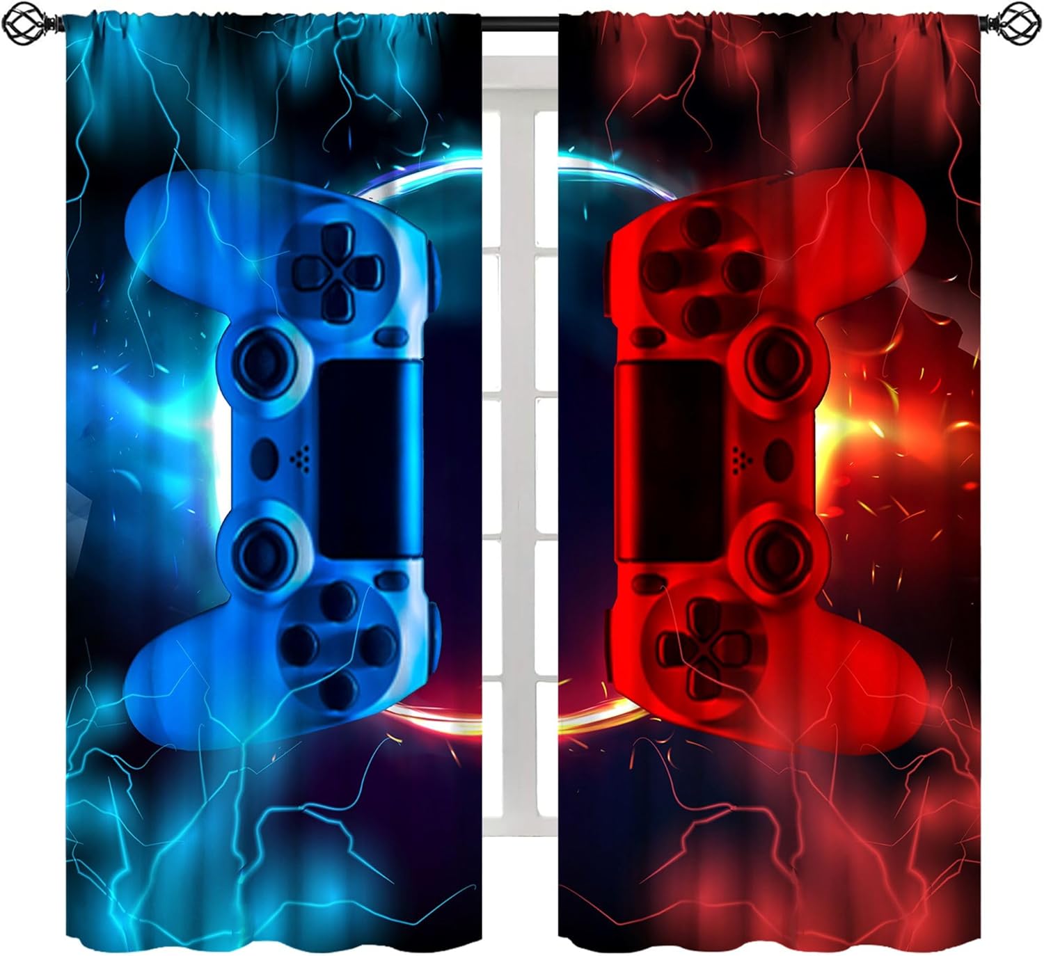 Gaming Console Youtube - Gaming Gordijn Blauw Rood Arcade Console